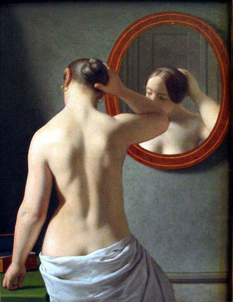 Christoffer Wilhelm Eckersberg Woman Standing in Front of a Mirror oil painting image